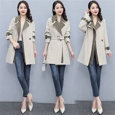 芷墨春秋季新款时尚撞色中长款风衣外套修身风衣女，女装风衣，芷墨服饰