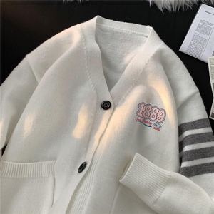 毛毯 秋款四条杠宽松开衫V领毛衣 M351 P65控88图片