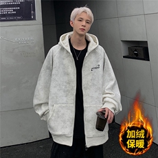 重磅脏脏卫衣加绒开衫男秋冬宽松休闲拉链针织外套连帽JK092-P80，男装卫衣，电商C307