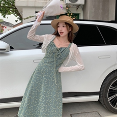 【】时尚设计感显瘦牛仔提花背带裙+防晒开衫P160K215，女装套装/套裙，2D148