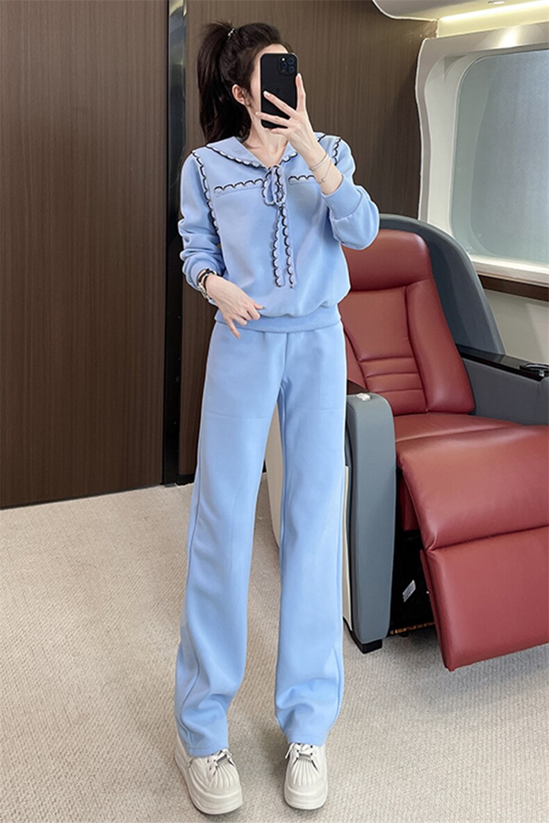 高级感小香风卫衣时尚阔腿裤两件套潮,女装套装/套裙,江南