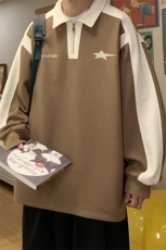 港风新款秋季时尚百搭宽松翻领半拉链卫衣B6740P55控78，男装卫衣，电商A268A