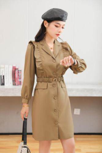 时尚休闲风衣裙：黑色，灰色，卡其色m一XL，女装风衣，圣姿源