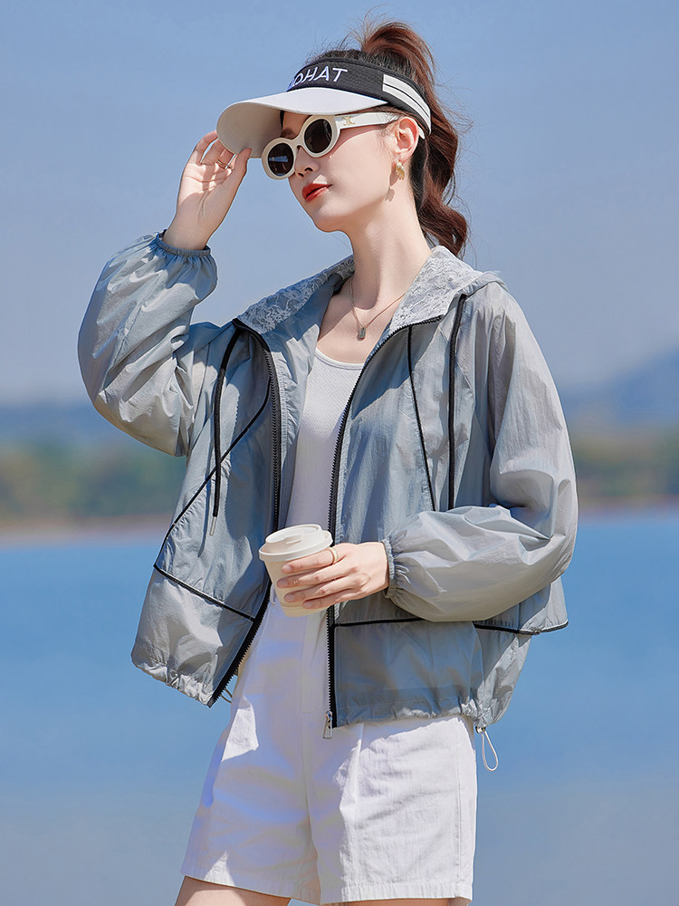 夏季冰丝防晒衣女拼色2026新款小个子防紫外线休闲开衫外套涂层型,女装防晒衣,靓衣阁