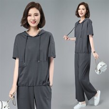 运动服休闲套装新款中年妈妈减龄棉短袖卫衣两件套，，女装套装/套裙，涵誉