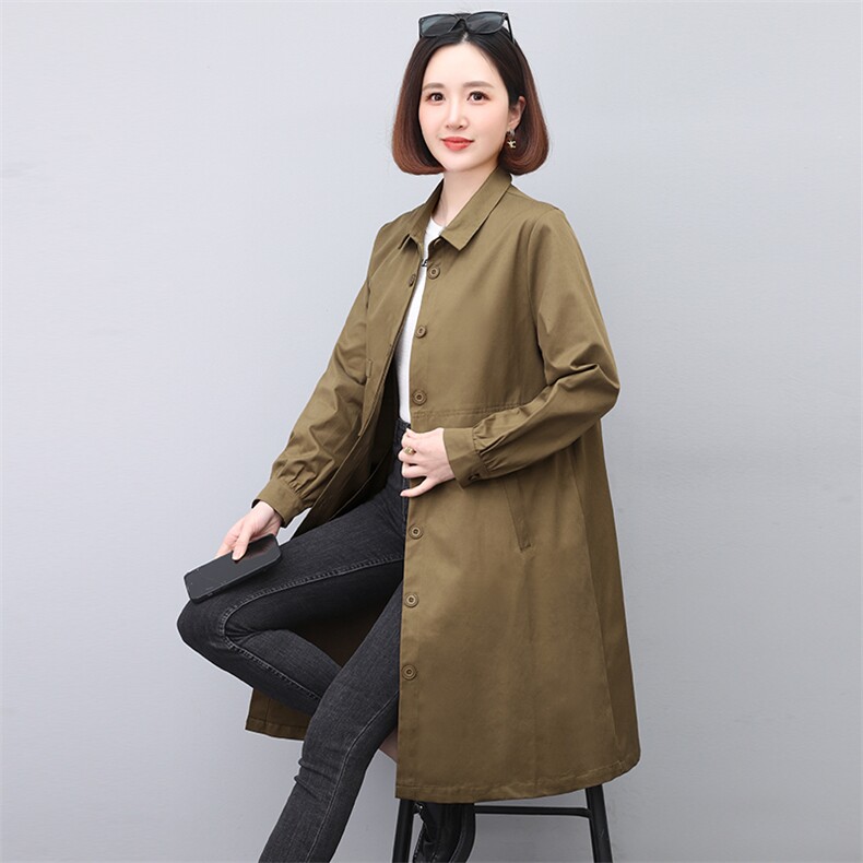 风衣外套女中长款2023年新款春秋大码中年妈妈宽松英伦风气质风衣图片