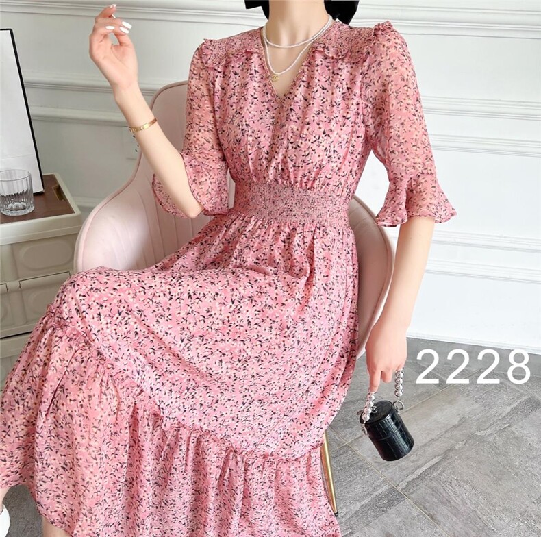 【现货】2022夏季新款韩版碎花雪纺连衣裙，女装连衣裙，珍·洛曼