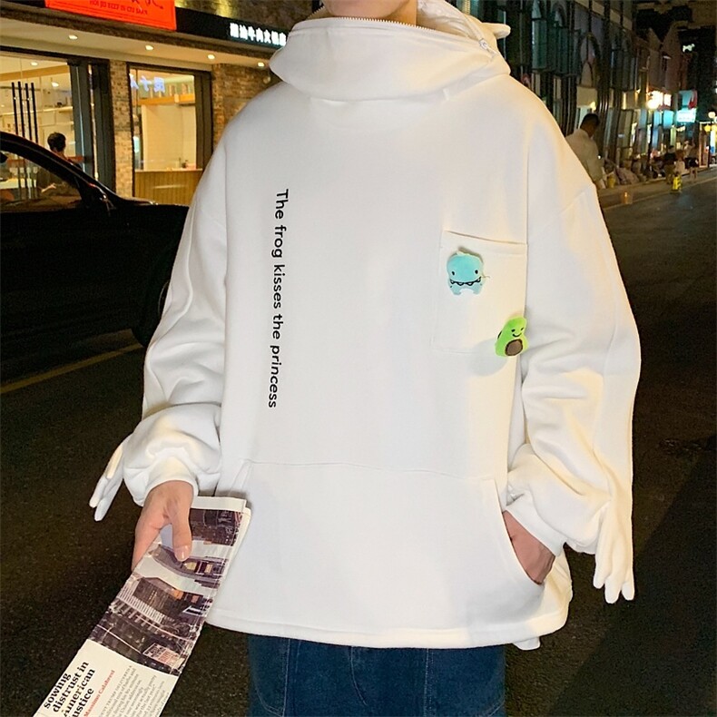 韩版超火个性青蛙套头卫衣连帽加绒上衣外套街头风现货W160-P40,男装卫衣,星座512-2