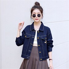 深蓝牛仔外套女短款2025秋装新款显瘦百搭复古设计感小众上衣，女装牛仔外套，意芙
