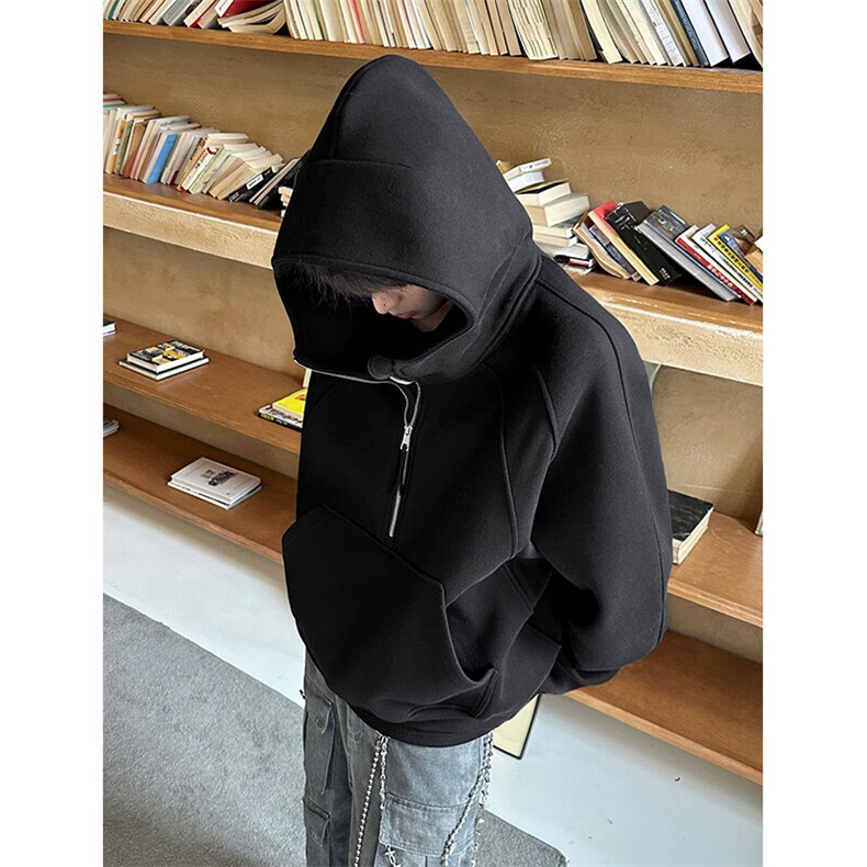 半拉链套头卫衣秋季C7061-TP75118连帽设计感港风外套男,女装短外套,电商A102