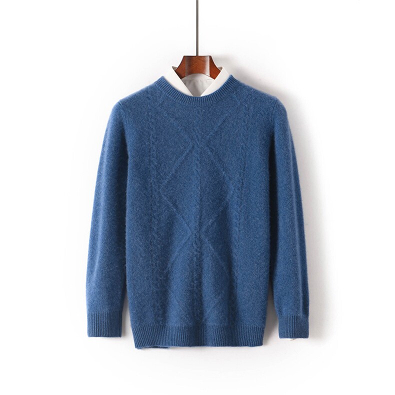 时尚男士圆领长袖纯色套头羊毛衫简约休闲百搭款舒适保暖，男装羊毛衫，雅邦羊绒