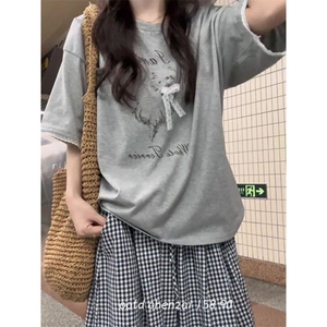 H0748-P35蕾丝拼接宽松甜美短袖T恤女（不含手腕装饰）