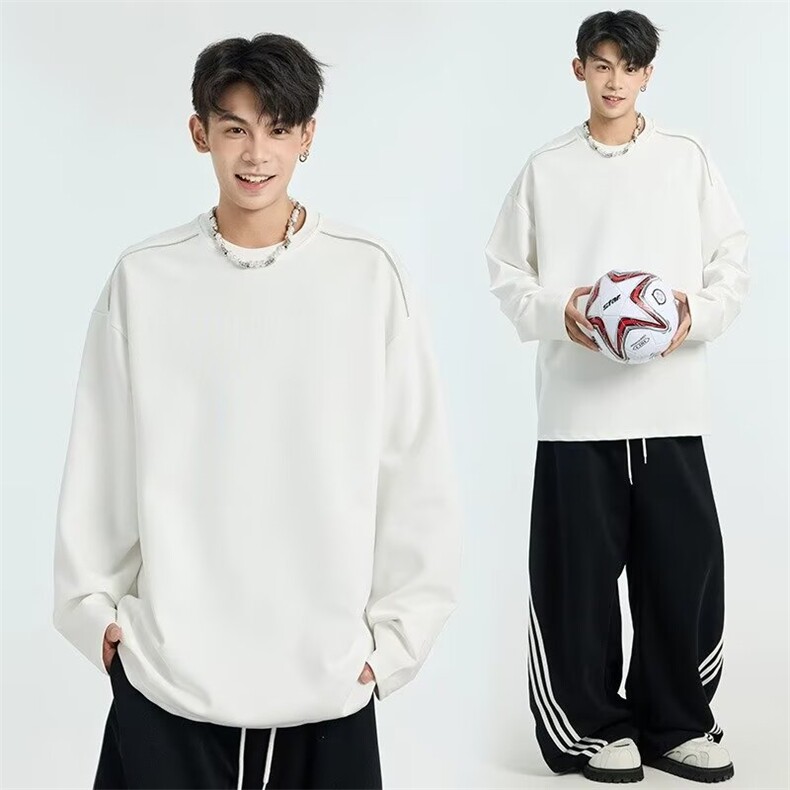 新款男纯色长袖T恤衫宽松情侣上衣休闲圆领打底衫潮513AWY2690P30,男装T恤,星座513A