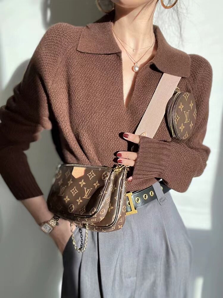复古POLO领套头女休闲显瘦翻领毛衣秋冬内搭打底,针织衫/毛衣,半城羊绒