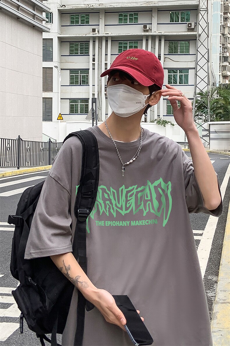 B239-1218-P28港风创意字母印花夏季高克重落肩袖半袖短袖t恤,男装T恤,星座514-2(原B239)