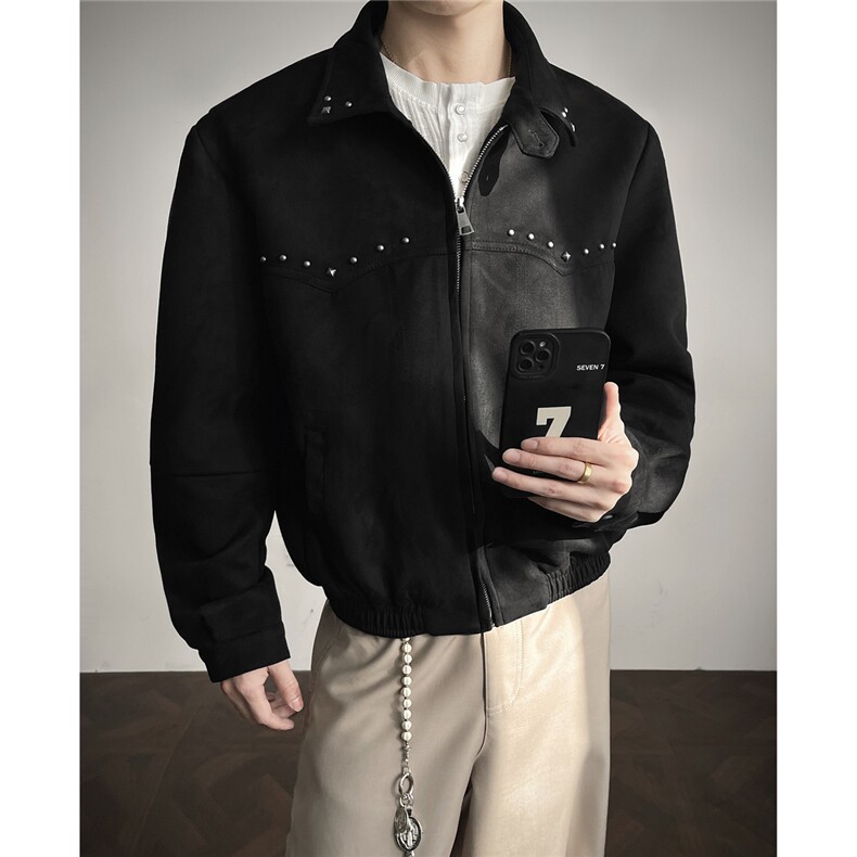 春季新款麂皮绒铆钉设计夹克JK962-特P85控158，男装夹克，电商A072