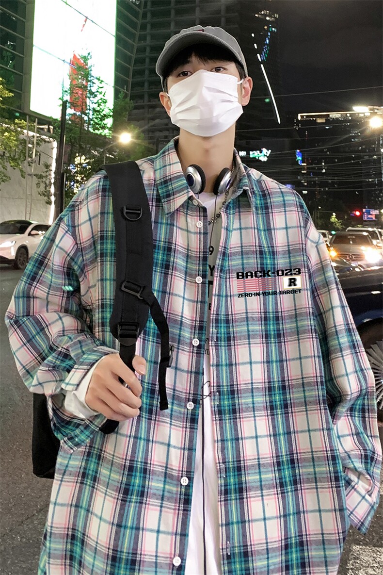 港风23新款秋季时尚百搭美式宽松格子衬衫外套S681P38控58,男装衬衫,电商A268A