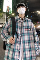 港风23新款秋季时尚百搭美式宽松格子衬衫外套S681P38控58，男装衬衫，电商A268A