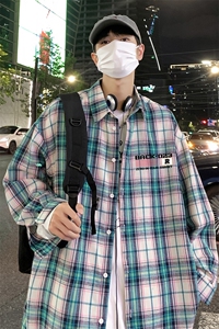 港风23新款秋季时尚百搭美式宽松格子衬衫外套S681P38控58图片