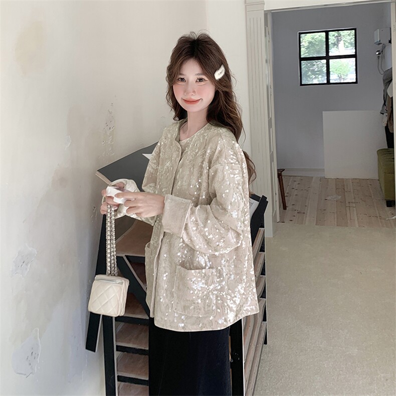 粉色复古亮片小香风西装外套女2025秋季新款今年流行新中式小西服,女装短外套,2C187