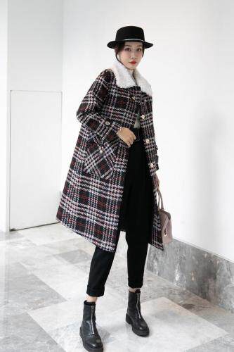 加棉加厚含毛格子大衣,女装,到位