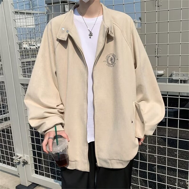 春季新款潮牌麂皮夹克宽松日系痞帅复古翻领夹克JW176,男装夹克,星座1116A-1（原606A）