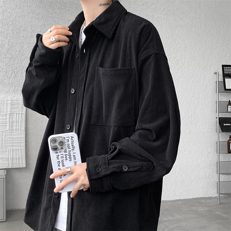 8XL-M灯芯绒衬衫特大码复古秋冬翻领长袖上衣纯色外套CS9001/P58图片