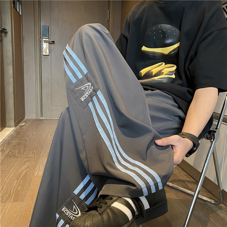 夏季新款美式运动条纹设计宽松休闲冰丝裤B315-K25643-特p35控68,男装休闲裤,电商B315