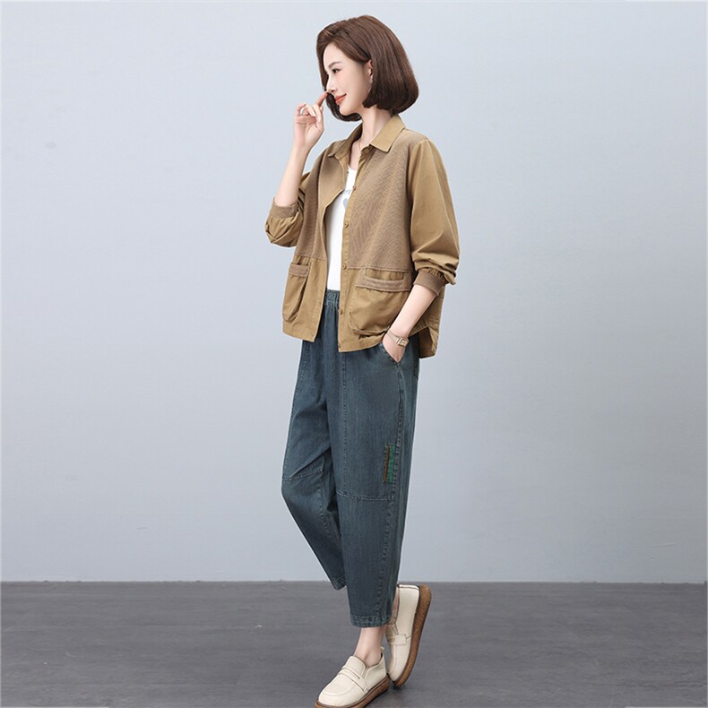 时尚休闲女装套装宽松显瘦长袖外套+牛仔裤两件套舒适百搭日常穿搭,女装套装/套裙,叶笙衣