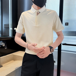 主推款2025夏季新中式潮拼接短袖T恤翻领Polo衫T6078-P48图片
