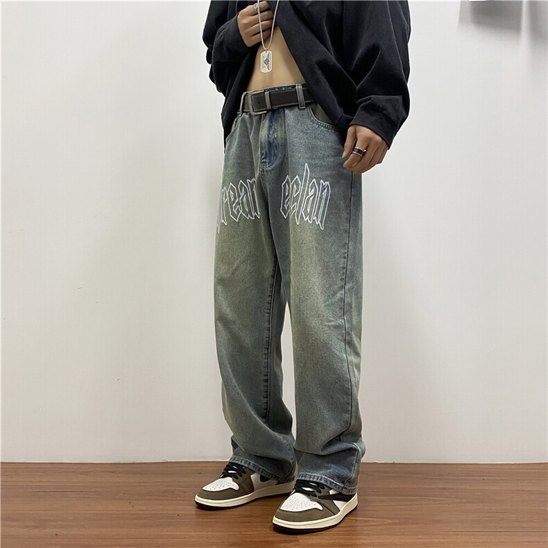 k791-p55-控78 拉链黄泥牛仔在高阶宽松大码牛仔裤cityboy图片
