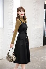 【现货】秋季都市丽人韩版黑色背带裙，其它，水锦红