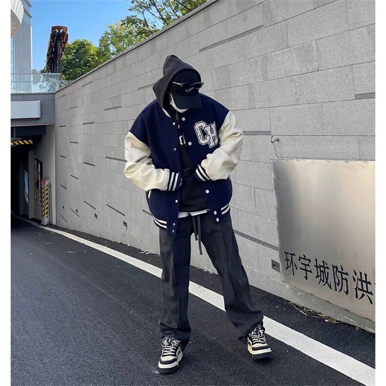 抖音得物高品质全棉380克潮立领棒球服开衫印花卫衣外套ACM1203,女装短外套,电商A443