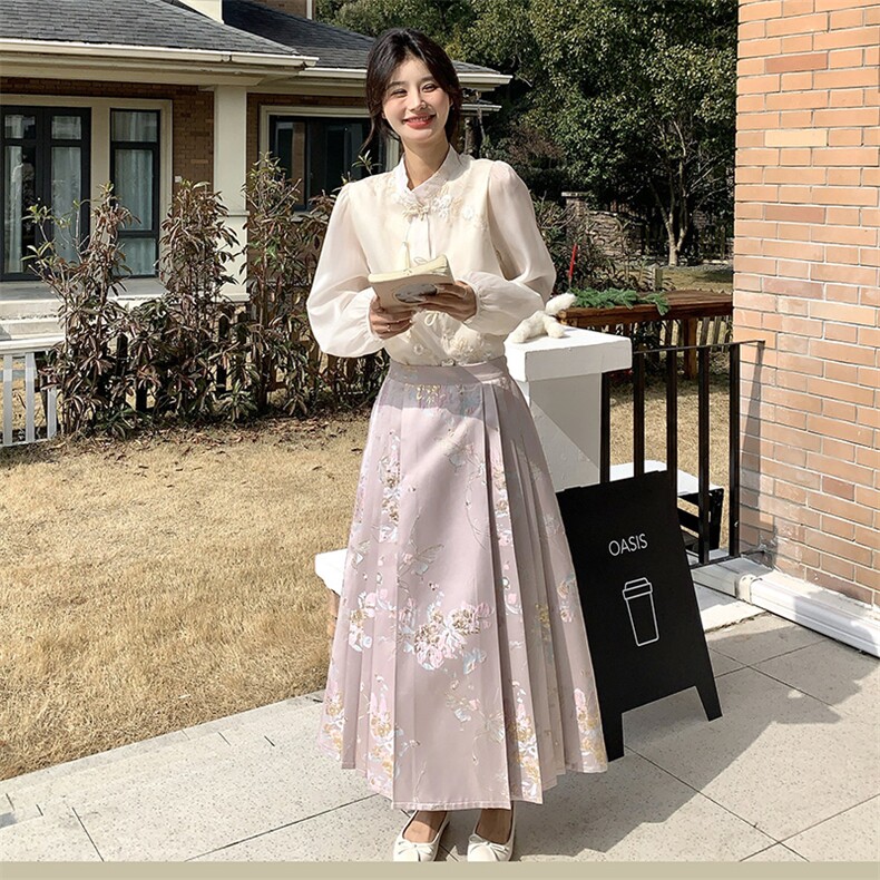新中式国风马面裙套装女2025春秋季新款流行气质上衣半身裙两件套,女装套装/套裙,2C339