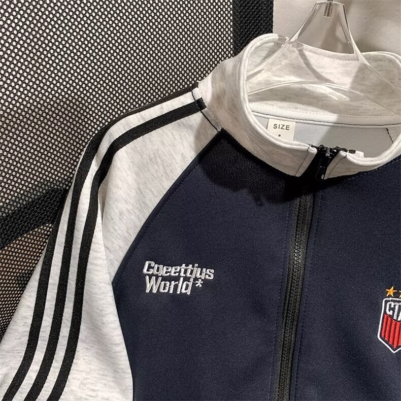美式复古拼接棒球服立领外套SW003P45,女装短外套,星座1116-2
