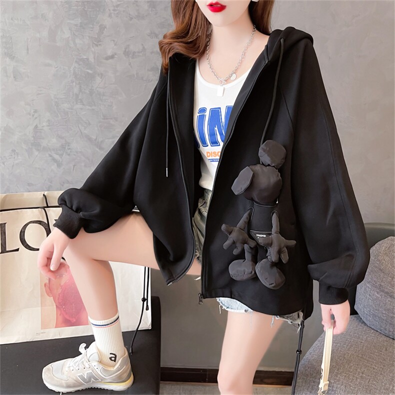 K9648韩版宽松贴布立体娃娃连帽大码女装卫衣开衫外套女P55,女装卫衣/绒衫,星座309B-2