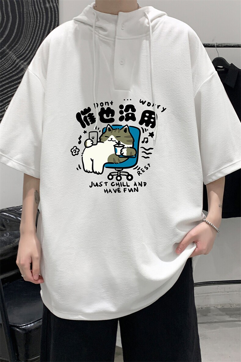 LD54403-P45NASA连帽短袖t恤男大码胖子带帽五分袖中袖,男装T恤,电商A040