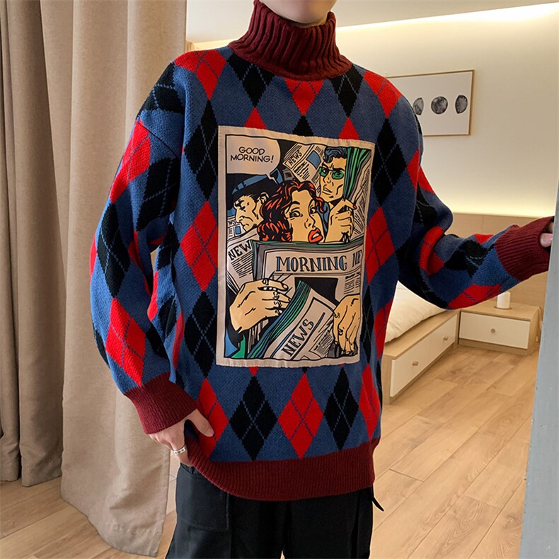 韩版漫画情侣宽松半高领毛衣男女针织衫秋冬加厚A001-P80,男装针织衫/毛衣,星座1501