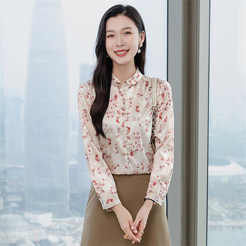 长袖印花真丝衬衫女2026春夏新款时尚洋气减龄重磅真丝上衣小衫图片