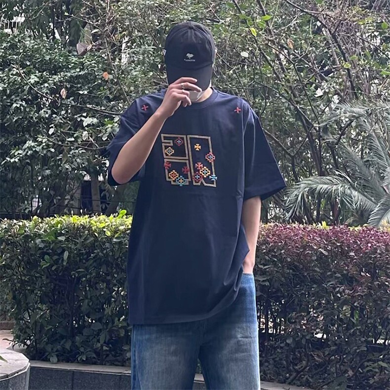 万针全刺绣工艺高品质260克双纱纯棉美式高街短袖T恤特P33,男装T恤,电商A486-1
