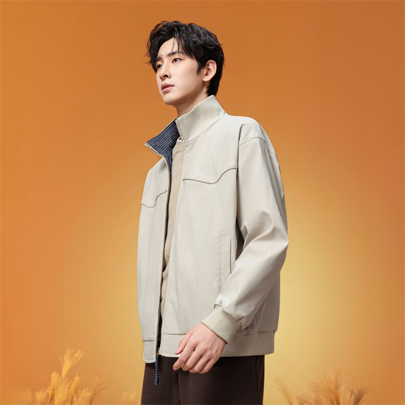 2026新款格纹领拼接夹克宽松休闲简约纯色外套XZ309JK8617P73,男装夹克,星座309（原A406）