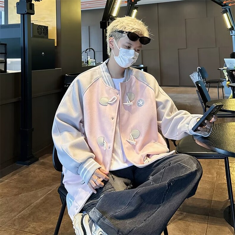 CR9871-P60美式复古牛角扣棒球服外套2025春秋季新款潮牌宽松夹克,男装夹克,电商C233