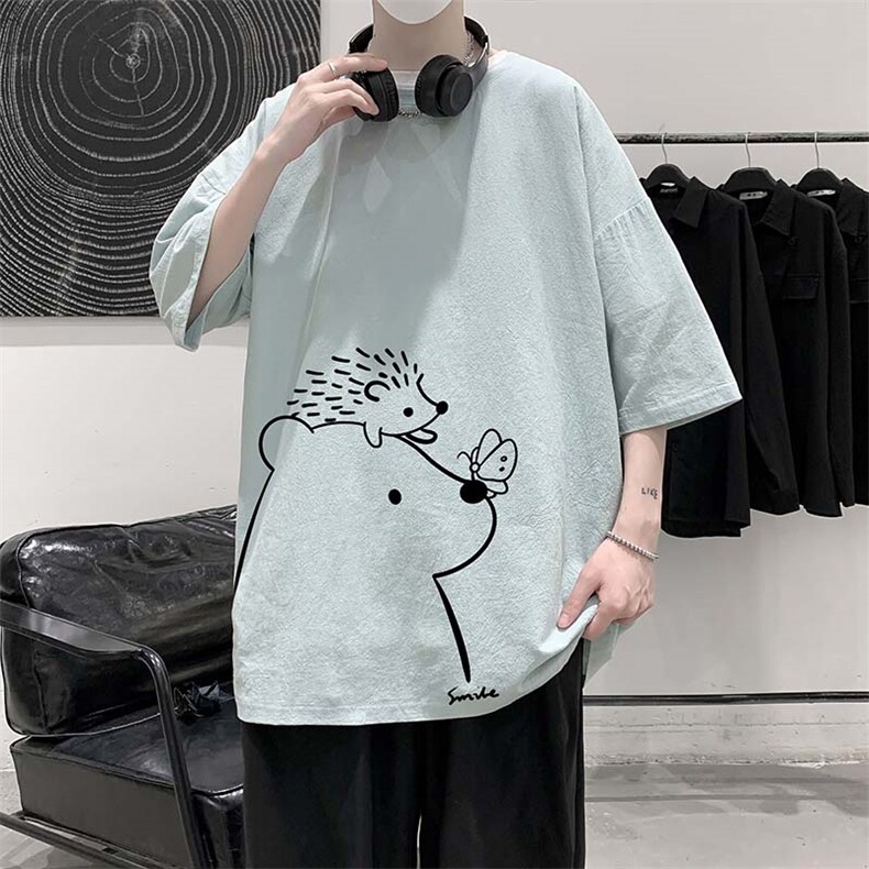 YT26166-P30亚短袖t恤男大码五分袖男宽松七分袖港风模特,男装T恤,电商A040