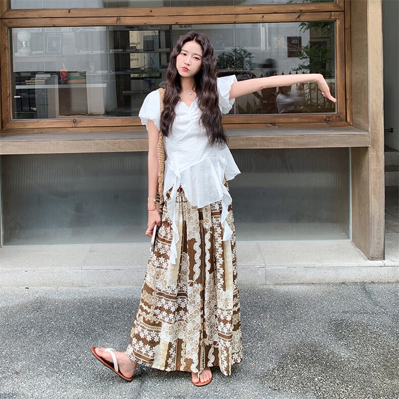 夏季新品设计感小衫＋印花阔腿裤两件套2C2851838P155K228,女装套装/套裙,2C285