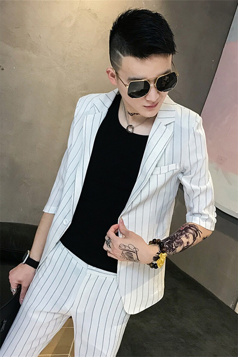 夏新款韩版休闲男士社会小伙中袖小西服套装外套A,男装西服套装,星座406