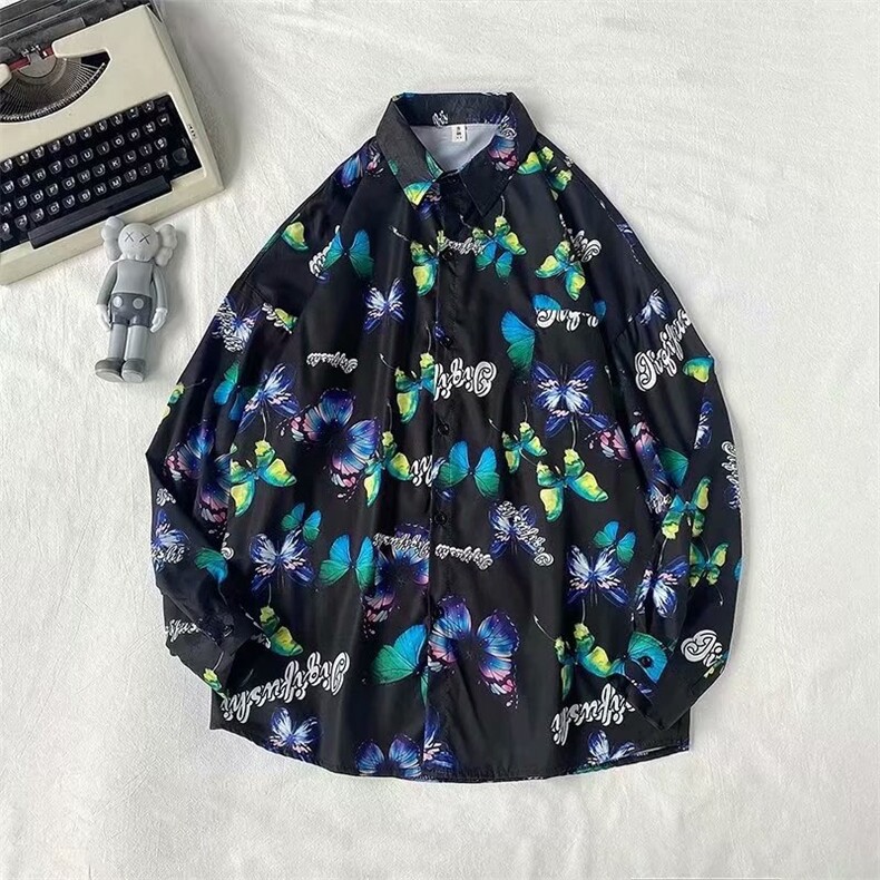 日系复古抽象涂鸦印花宽松学生衬衣男装chic长袖男衬衫W1010-P25,男装衬衫,星座512-2