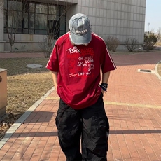 抖音得物高品质二开240克宽松纯棉美式潮牌三条杠织带短袖T恤，男装T恤，电商A486-1