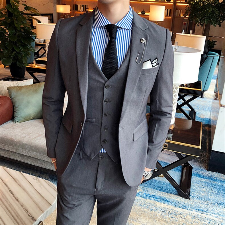 夏季薄款纯色西装礼服三件套西服商务SJT-W7012-P250，男装西服，星座1012