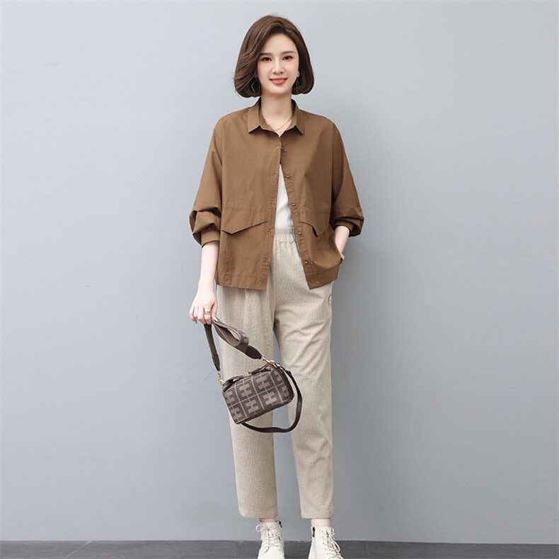 2023春装套装女宽松显瘦2023年新款潮纯色两件套装,女装套装/套裙,独衣靓
