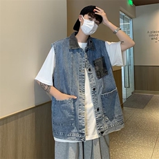 牛仔马甲男士背心外套潮牌街头无袖坎肩宽松马夹帅气1121P50，男装背心/马甲，星座410-2